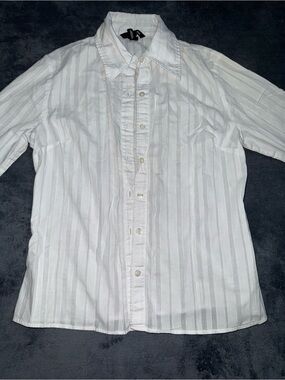 H&M White Subtle-Stripe Button Front Blouse